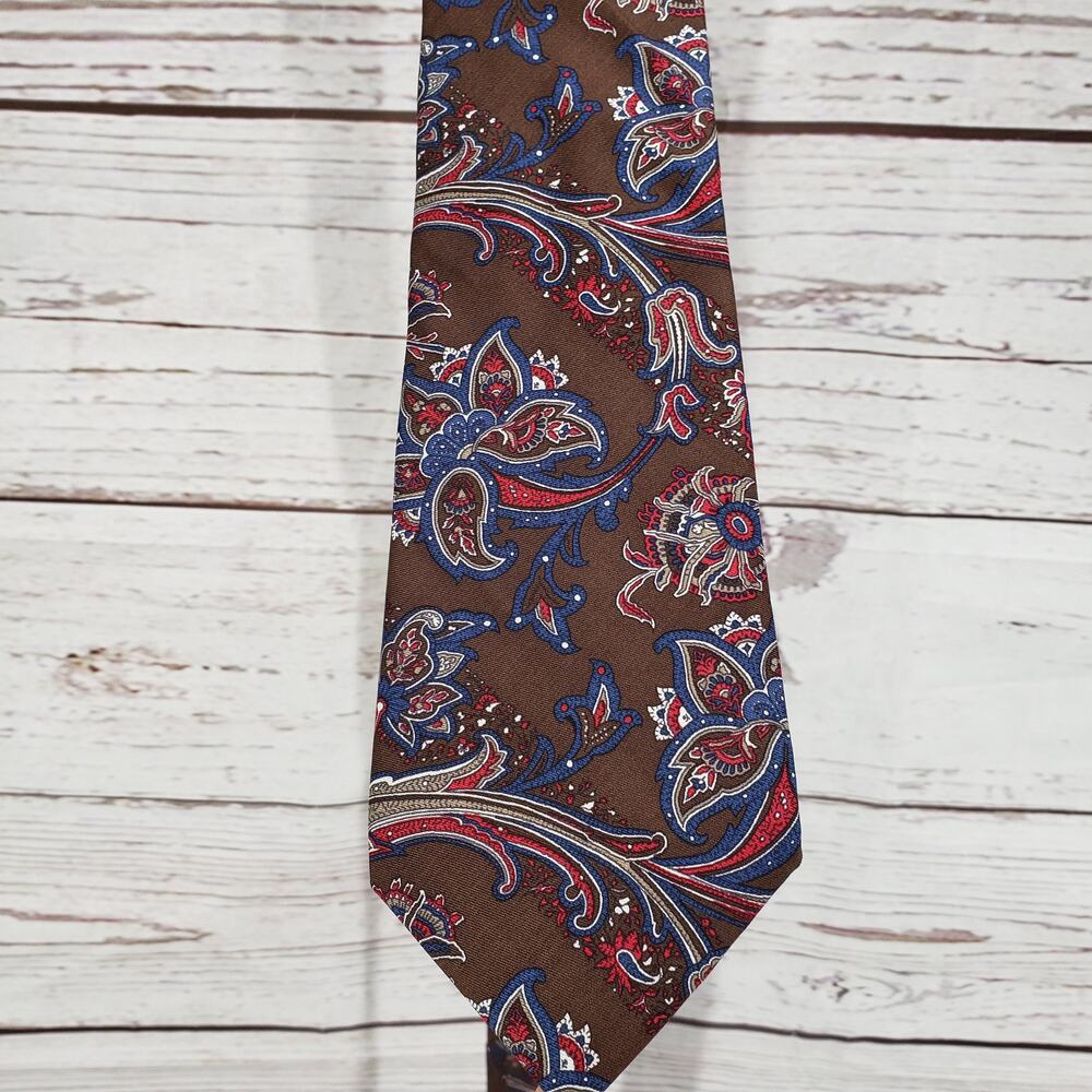 Christian Dior Men's All Silk Brown Blue Paisley Neck Tie